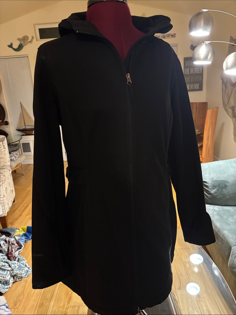 Women's Black Hooded Trench Coat - Sleek Everyday Layer
